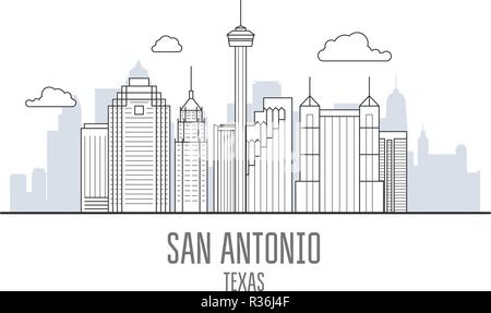 San Antonio Skyline der Stadt - Wolkenkratzer und Wahrzeichen von San Antonio, Stadtbild Stock Vektor