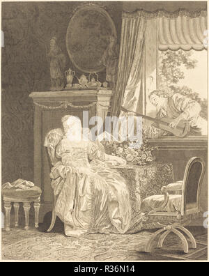 L'Amour a l'espagnole. Stand: 1783. Medium: Radierung und Gravur. Museum: Nationalgalerie, Washington DC. Autor: Augustin de Saint-Aubin und Noël Pruneau nach Jean-Baptiste le Prince. Stockfoto