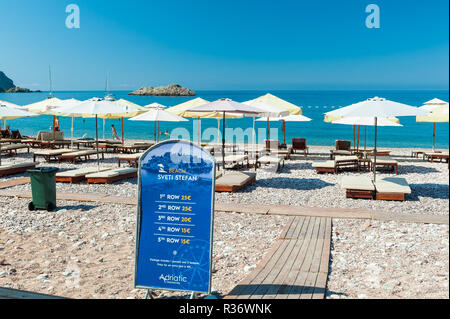 Sveti Stefan Strand, Montenegro, Europa Stockfoto