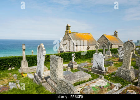 Grabsteine in Barnoon Friedhof, St Ives, Cornwall, England Stockfoto