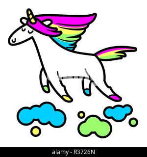 Magische Einhorn in den Wolken Vector Illustration Stock Vektor