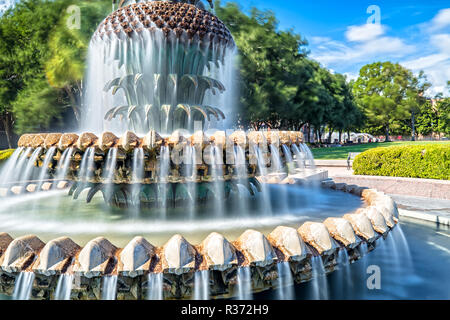 Lange Belichtung des berühmten Ananas Brunnen in Waterfront Park in Charleston, SC Stockfoto