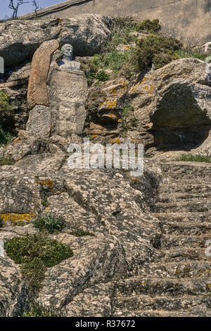 Büste von José San Martín, Held von Spanien und Amerika in Kap Finisterre - Fisterra, A Coruña, Galizien, Spanien, Europa Stockfoto