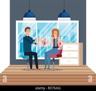 Business Paar am Arbeitsplatz geben Geschenk Vector Illustration Design Stock Vektor