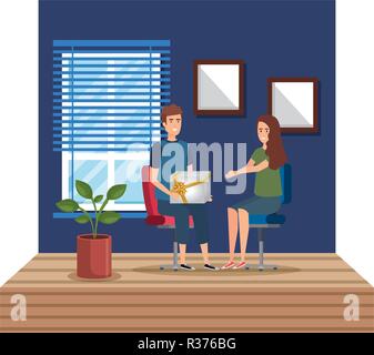 Business Paar am Arbeitsplatz geben Geschenk Vector Illustration Design Stock Vektor