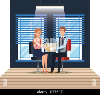 Business Paar am Arbeitsplatz geben Geschenk Vector Illustration Design Stock Vektor