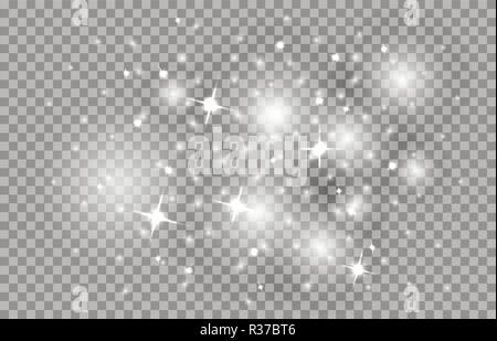 Star Dust mit Hellen, glänzenden, leuchtenden Funken. Fabelhafte Weihnachten Himmel auf einen transparenten Hintergrund. Stock Vektor