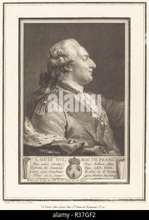 Louis XVI, Roi de France. Stand: 1783. Abmessungen: Platte: 26,2 x 21,5 cm (10 5/16 x 8 7/16 in.) Blatt: 30,1 x 22,3 cm (11 7/8 x 8 3/4 in.). Medium: Radierung und Gravur auf Webte Papier. Museum: Nationalgalerie, Washington DC. Autor: Pierre Adrien Le Beau nach Benedikt Alphonse Nicolet. Stockfoto