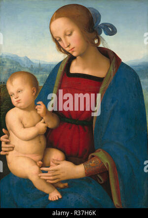 Madonna und Kind. Vom: C. 1500. Maße: gesamt: 70,2 x 50 cm (27 5/8 x 19 11/16 in.) gerahmt: 88,9 x 69,9 x 8,3 cm (35 x 27 1/2 x 3 1/4 in.). Medium: Öl auf Pappelholz. Museum: Nationalgalerie, Washington DC. Autor: Pietro Perugino. Stockfoto