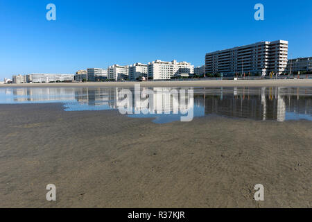 Matosinhos, Nachbar Stadt Porto, im Norden Portugals, im nassen Sand von seinem Meer Strand wider Stockfoto