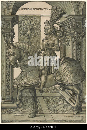 Kaiser Maximilian I. Vom: 1508/1518. Abmessungen: Bild: 32,5 x 22,7 cm (12 13/16 x 8 15/16 in.). Medium: chiaroscuro Holzschnitt in Grün aus zwei Blöcken gedruckt. Museum: Nationalgalerie, Washington DC. Autor: Hans Burgkmair I. Stockfoto