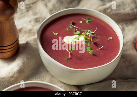 Hausgemachte Lila Kartoffel Suppe mit Toast Stockfoto