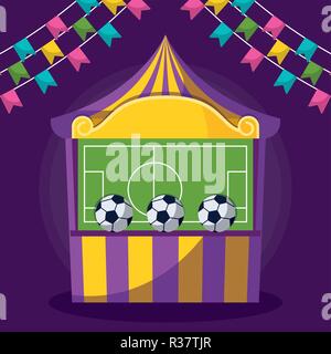 Zirkus Zelt mit Spiel und Girlanden Vector Illustration Design Stock Vektor