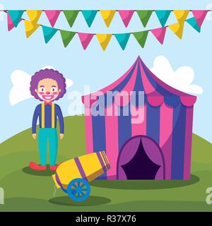 Zirkus Zelt mit clown und Cannon Vector Illustration Design Stock Vektor