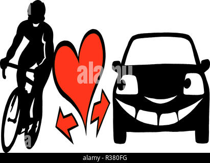 Vektor Cartoon Illustration eines Biker und ein Auto bewusst zu sein und rücksichtsvoll im Straßenverkehr Stockfoto