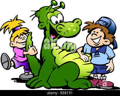 Cartoon Vector Illustration eines Dinosauriers Spaß mit Kindern Stockfoto