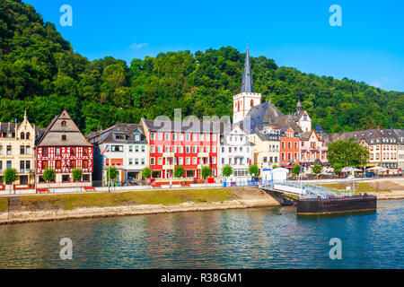 Sankt Goar ist eine Stadt am Westufer des Mittelrhein in Deutschland Stockfoto