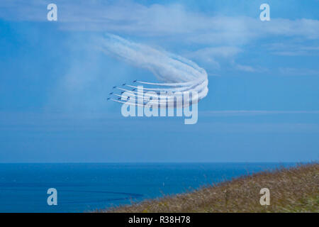 Die roten Pfeile, offiziell als der Royal Air Force Aerobatic Team, bekannt ist, ist das Kunstflug Display Team der Royal Air Force an RAF Scampton. Stockfoto