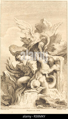 Zwei Tritonen und ein Schwan. Vom: in oder nach 1736. Maße: Blatt: 25,4 x 15,2 cm (10 x 6 in.). Medium: Radierung. Museum: Nationalgalerie, Washington DC. Autor: Pierre-Alexandre Aveline nach François Boucher. Stockfoto