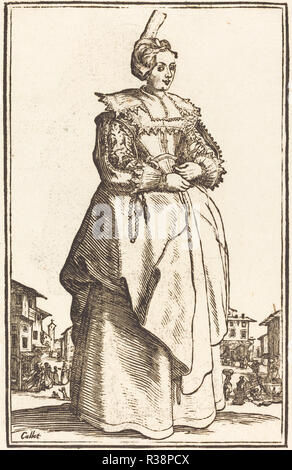 Edle Frau mit einem kleinen Hut. Medium: Holzschnitt. Museum: Nationalgalerie, Washington DC. Thema: Nach Jacques Callot. Stockfoto