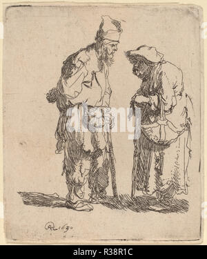 Bettler Bettler Mann und Frau unterhalten. Stand: 1630. Medium: Radierung. Museum: Nationalgalerie, Washington DC. Thema: Rembrandt, HARMENSZOON VAN RIJN. Rembrandt (Rembrandt van Rijn). Stockfoto