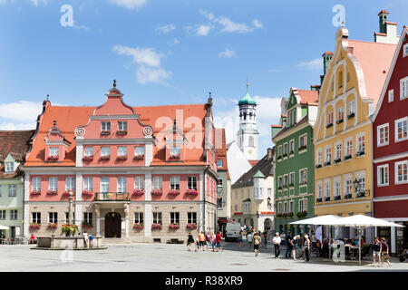 Haus der Großen Gilde und historischen Stadt Häuser am Markt, Memmingen, Schwaben, Bayern, Deutschland Stockfoto