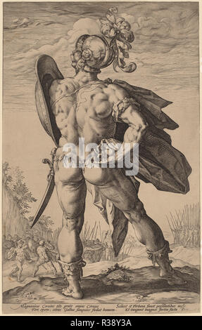 Marcus Valerius Corvus. Vom: Vermutlich 1586. Medium: Gravur. Museum: Nationalgalerie, Washington DC. Autor: Hendrik Goltzius. Stockfoto