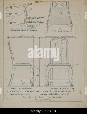 Stuhl. Stand: 1935/1942. Maße: gesamt: 27,8 x 22,9 cm (10 15/16 x 9 in.). Medium: Feder und Tusche und Graphit auf Papier. Museum: Nationalgalerie, Washington DC. Autor: Francis Law Durand. Stockfoto