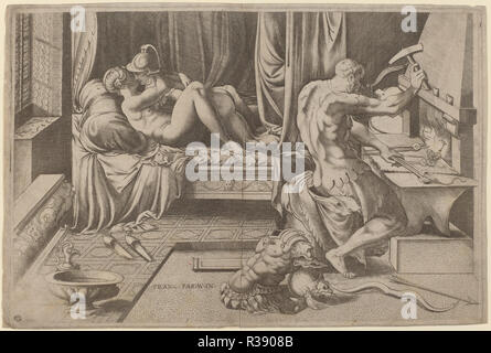 Venus und Mars mit Vulcan in seine Schmiede. Stand: 1543. Medium: Gravur. Museum: Nationalgalerie, Washington DC. Autor: Enea Vico nach Parmigianino. VICO, ENEA. Stockfoto