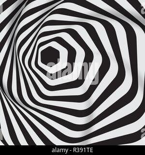 Geometrische Black und White Wave stripe design Bewegung. Vector Illustration Optische Kunst abstrakt Hintergrund. Stock Vektor