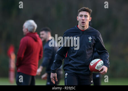 Cardiff, Wales, UK. 22. Nov 2018. Wales Rugby player Josh Adams während des Wales Rugby Team Training an der Vale Resort Hensol, in der Nähe von Cardiff, South Wales am Donnerstag, den 22. November 2018. Das Team bereitet sich auf die nächste Herbst internationale Reihe Spiel gegen Südafrika dieses Wochenende. pic von Andrew Obstgarten/Alamy leben Nachrichten Stockfoto