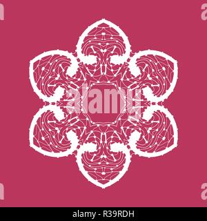 Symmetri Mandala Doodle Zeichnung von Hand. Runde ornament In der Farbe Weiß auf Lila. Stock Vektor