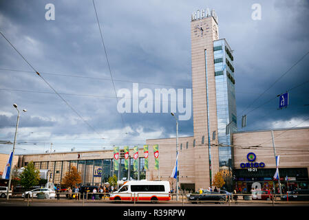 Riga Central Station Clock Tower. Riga, Lettland, Baltikum, Europa. Stockfoto