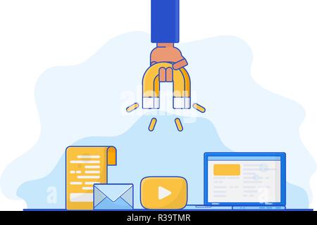 Digitale Inbound Marketing. Vektor uv-Abbildung des Anziehens der on-line-Kunden. Stock Vektor