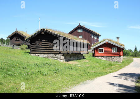 Lokale Holzhäuser in frognerseteren, Oslo, Norwegen Stockfoto