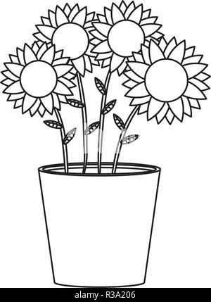 Cute Sonnenblumen im Topf Stock Vektor