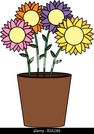 Cute Sonnenblumen im Topf Stock Vektor