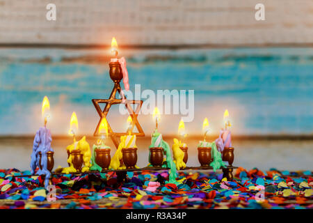 Chanukah Menorah Chanukiah jüdische Feiertag Hintergrund Stockfoto