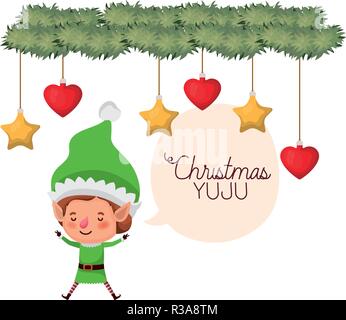 Elf mit Lorbeerkranz und Sprechblase avatar Charakter Stock Vektor
