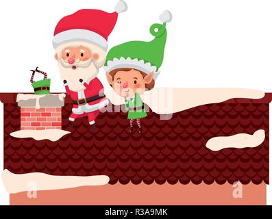Santa Claus mit elf auf dem Dach avatar Charakter Stock Vektor