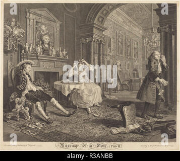 Ehe à la Mode: pl. 2. Stand: 1745. Medium: Radierung und Gravur. Museum: Nationalgalerie, Washington DC. Autor: Bernard Baron nach William Hogarth. nach William Hogarth. William Hogarth. Bernard Baron. Stockfoto