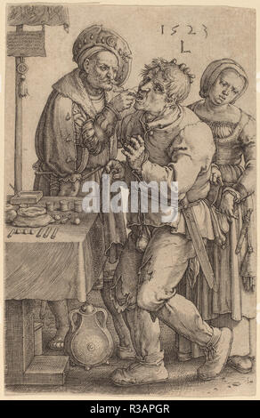 Der Zahnarzt. Stand: 1523. Abmessungen: Blatt (an der Platte mark getrimmt): 11,6 x 7,5 cm (4 9/16 x 2 15/16 in.). Medium: Gravur. Museum: Nationalgalerie, Washington DC. Autor: LUCAS VAN LEYDEN. LEYDEN, LUCAS VAN. Stockfoto