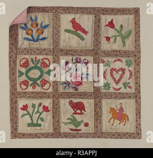 Puppe Bett Applique Patchwork Quilt. Vom: C. 1937. Maße: gesamt: 37,5 x 38,3 cm (14 3/4 x 15 1/16 in.) Original IAD Objekt: 22 'Quadrat. Medium: Aquarell, Gouache, Buntstift, und Graphit auf Pappe. Museum: Nationalgalerie, Washington DC. Thema: Beverly Chichester. Stockfoto