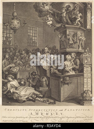 Leichtgläubigkeit, Aberglauben und Fanatismus. Stand: 1762. Medium: Radierung und Gravur. Museum: Nationalgalerie, Washington DC. Autor: William Hogarth. Stockfoto