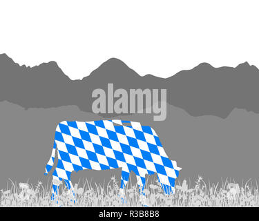 Kuh Alm und bayerischen Flagge Stockfoto