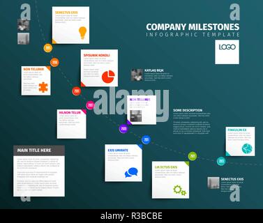 Vektor Infografik zeit Berichtvorlage mit diagonal Timeline, Icons und simple content Boxen - dunkle Version Stock Vektor