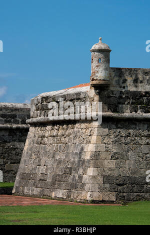 Südamerika, Kolumbien, Cartagena. Historische Stadtzentrum, die Stadtmauer, die die Altstadt umgibt. Wand detail. Stockfoto