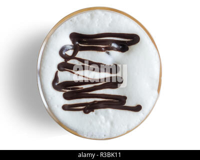 Ansicht von oben Eis Kaffee mit Kakao auf weißem Hintergrund Stockfoto
