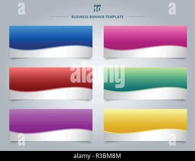 Satz von Vorlagen business Banner web design abstrakte Stripe wave Linien Grafik blau, rot, gelb, lila, rosa, grün gradient Farbe Hintergrund. Vecto Stock Vektor