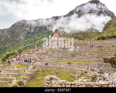 Aguascalientes, Peru - 5. Januar 2017. Blick auf Machu Picchu Zitadelle Stockfoto